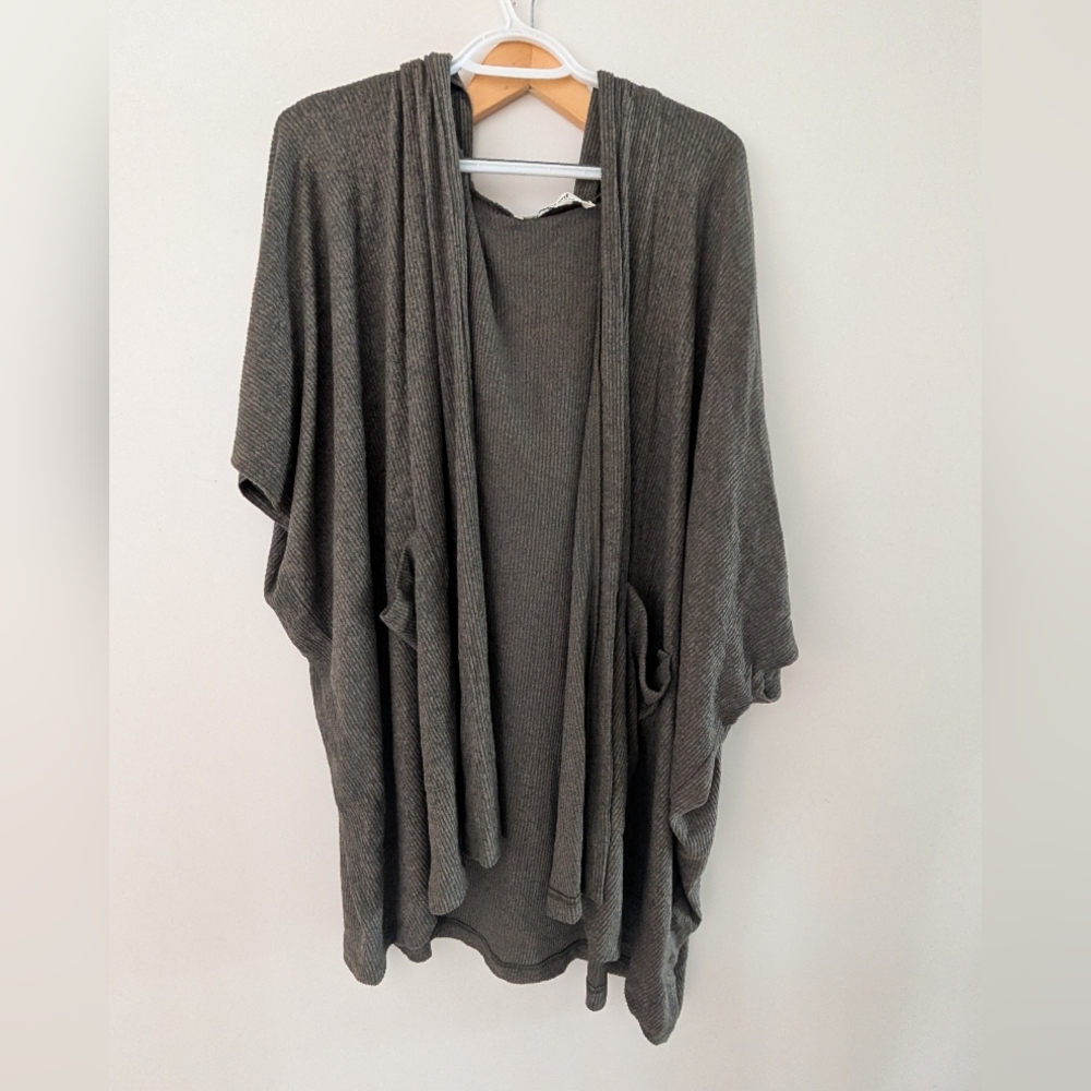 Oversized Open-Front Women’s Sweater Cardigan - Gray With Hood